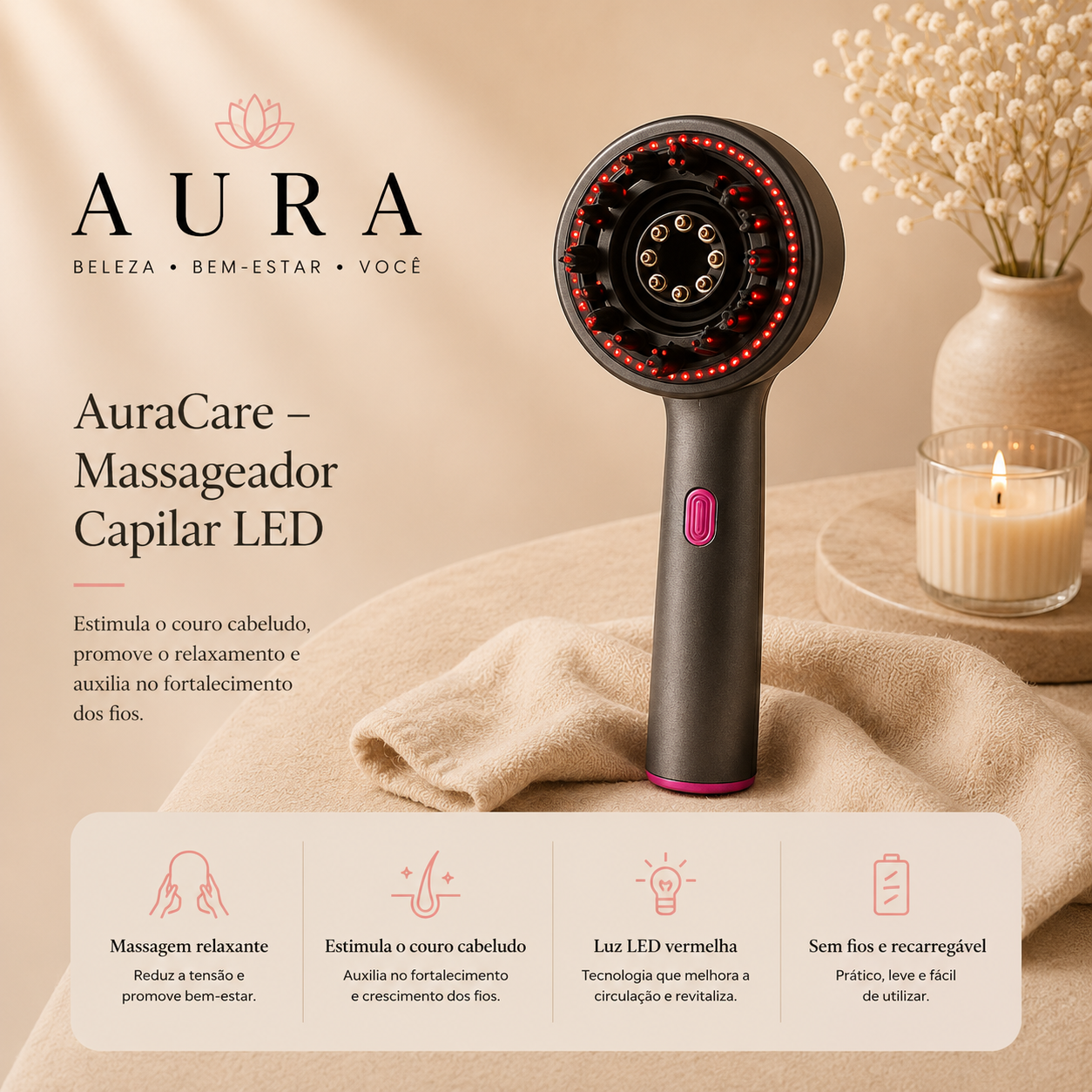 Massageador Capilar LED-AuraCare