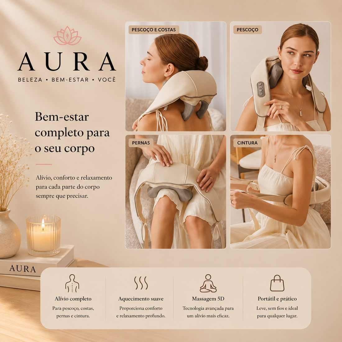 Massageador de Pescoço e Ombros- AuraRelax 5D