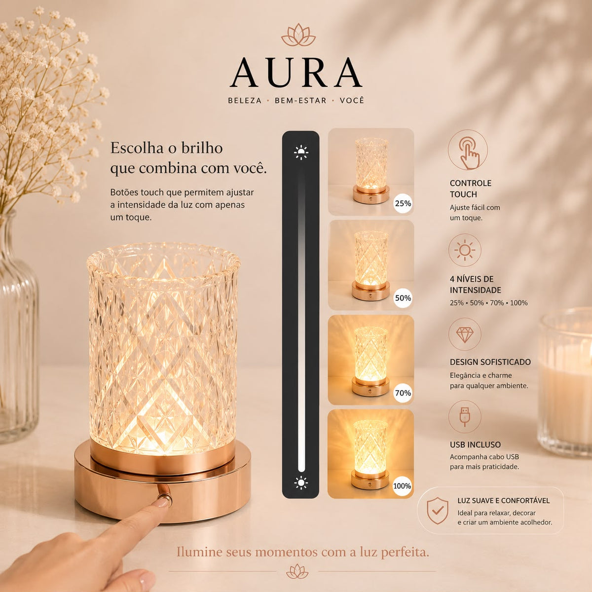 Luminária de Cristal Multifuncional-AuraLume