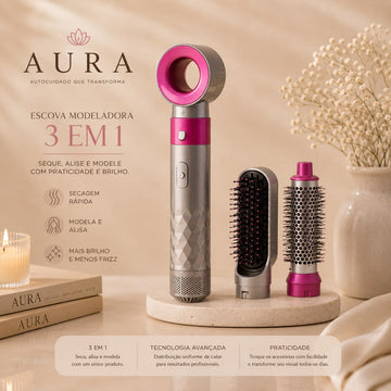 Escova Modeladora Profissional-AuraStyle 3 em 1